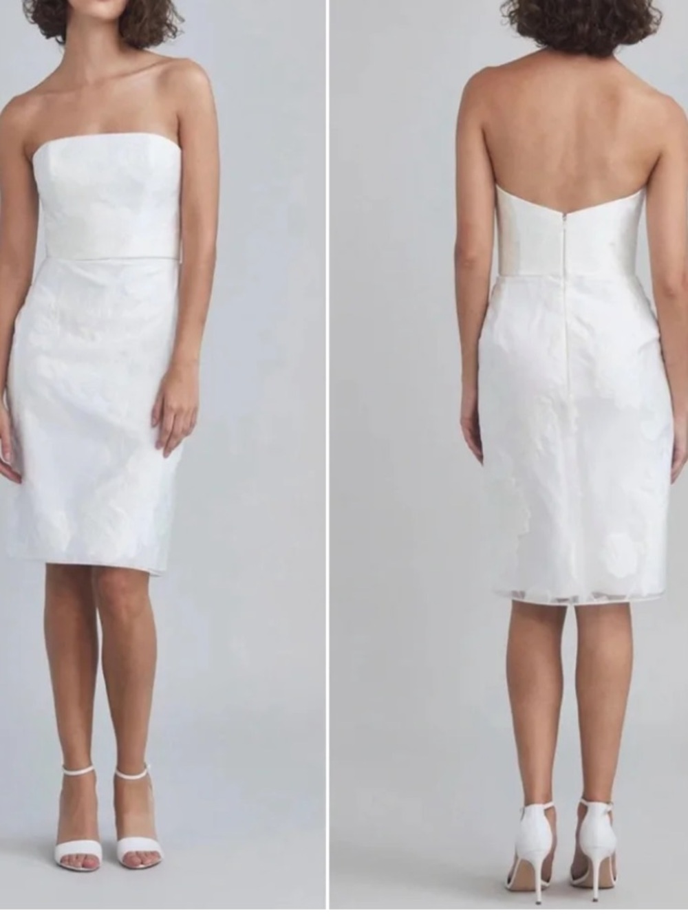 Amsale Strapless Rose Fil Coupe  Ivory White Pencil Dress Size 12 NWT